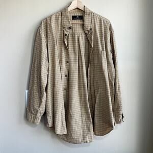 Consensus sportswear orange checkered button down long sleeved shirt men's L